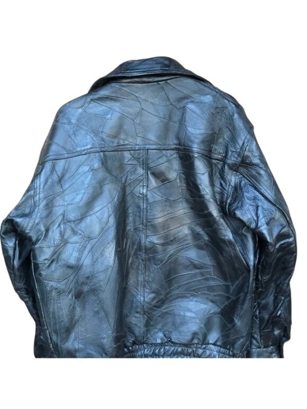 Vintage Roberto Amee Black Genuine Leather Patchwork Jacket L With Harrah,s Laug - Picture 5 of 8